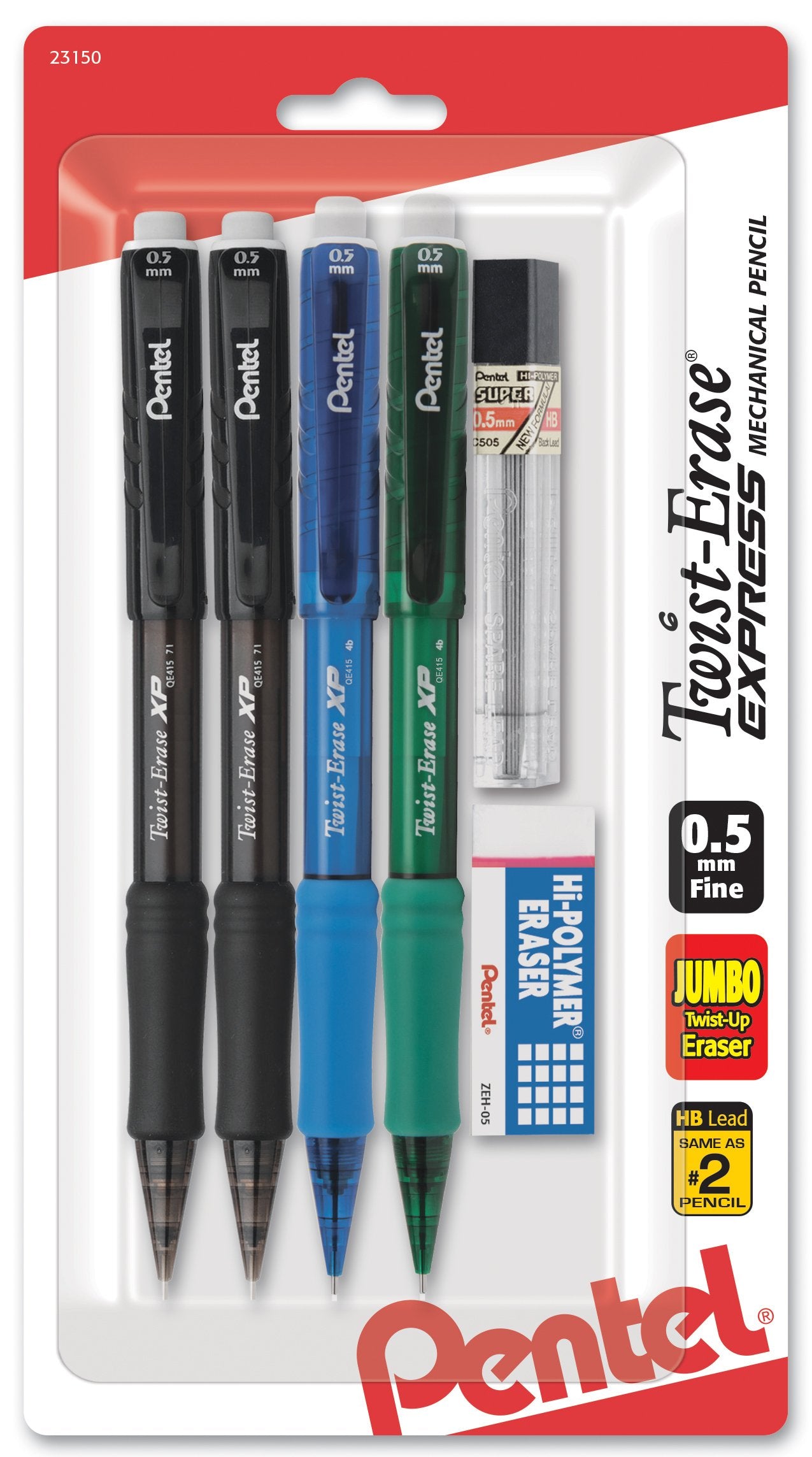 Pentel Twist-Erase Express Mechanical Pencil, (0.5Mm), Assorted Barrel Colors (Qe415Lzbp4)